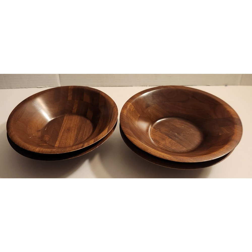 Wooden Bowls for Cereal Soup Fruit Salad Ice Cream & Dessert Vintage Set of 4